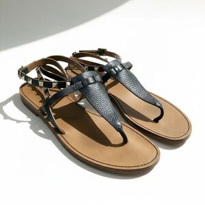 Valentino Garavani Black and Tan Studded Sandals